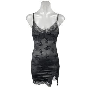 MOTEL Coti Black Floral Lace Silk Satin Cami Camisole Bodycon Tank Dress Size XS
